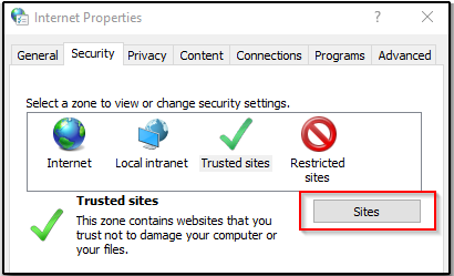 Control Panel security tab